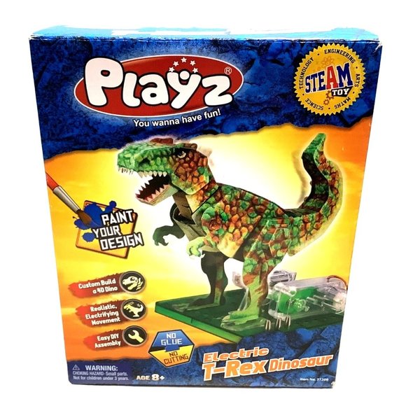 Playz Electric T-Rex Dinosaur 4D Dino DYI Assembly Construction Paint Design - Picture 1 of 7